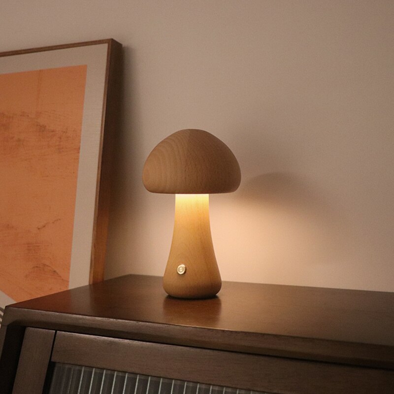 Holz Pilz LED Tischlampe